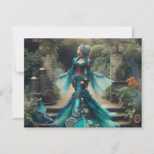 Teal Mermaid Steampunk Vintage Victorian Lady Postcard