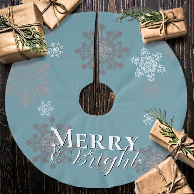 Teal Merry and Bright Snowflakes Christmas Brushed Polyester Tree Skirt (Creator Uploaded)