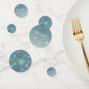 Teal Merry and Bright Snowflakes Christmas Confetti