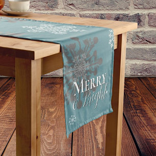 Teal Merry and Bright Snowflakes Christmas Medium Table Runner