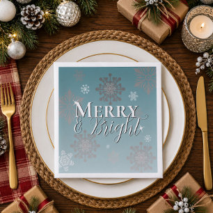 Teal Merry and Bright Snowflakes Christmas Napkin