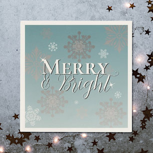 Teal Merry and Bright Snowflakes Christmas Napkin
