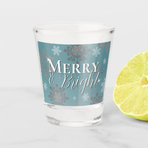 Teal Merry and Bright Snowflakes Christmas Shot Glass