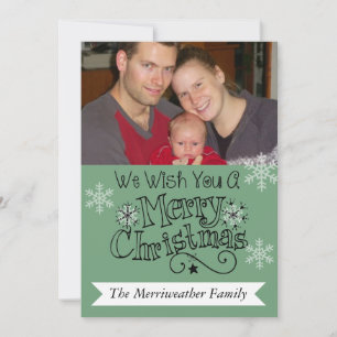 Teal Merry Christmas Photo Holiday Card