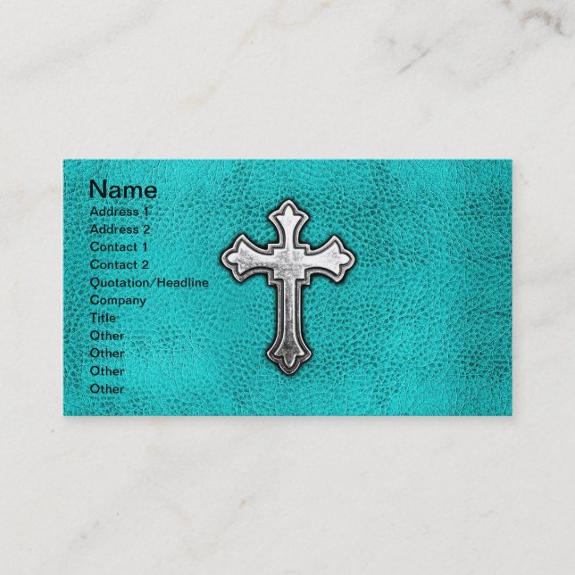 Teal Metal Cross Business Card (Front)