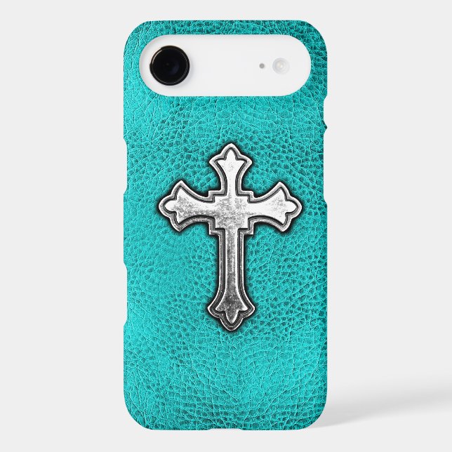 Teal Metal Cross Case-Mate iPhone Case (Back)