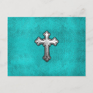 Teal Metal Cross Postcard