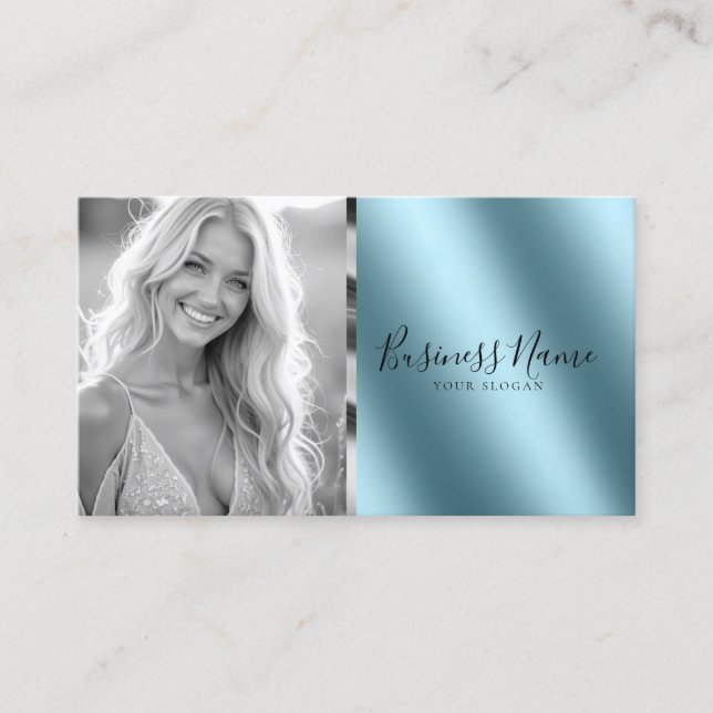 Teal Metallic Custom modern Business Card (Front)