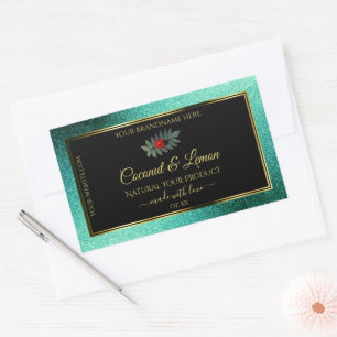 Teal Metallic Glitter Black Product Labels Ladybug
