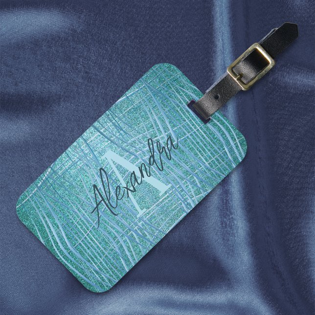 Teal Metallic Glitter Modern Glam Luxury  Luggage Tag (Creator Uploaded)