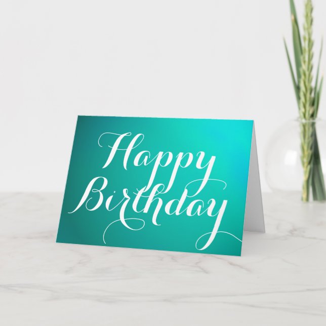 Teal Metallic Happy Birthday Card with Message (Front)
