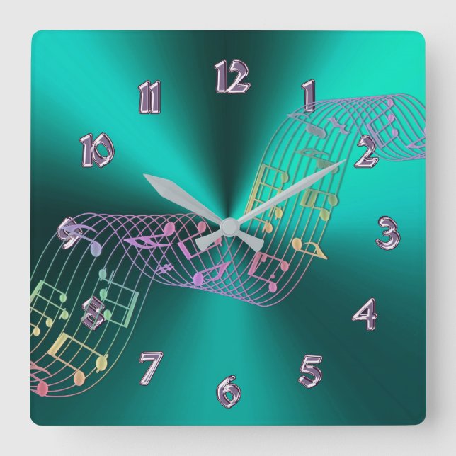 Teal Metallic Music Notes Clock (Front)
