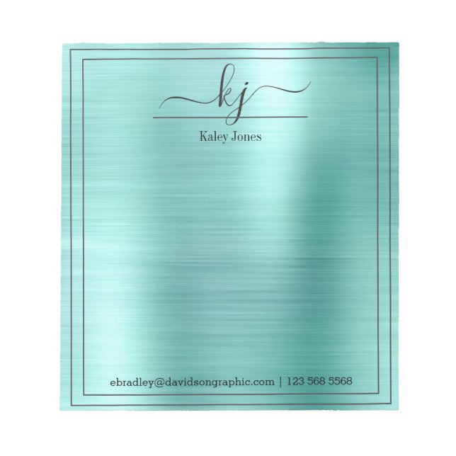 Teal Metallic Personalised Name | From The Desk Of Notepad (Front)