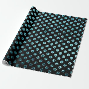 Teal Metallic Polka Dots Black Minimal Urban Glass Wrapping Paper