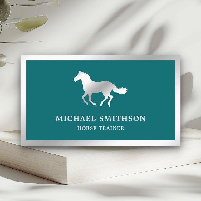 Teal Metallic Steel Horse Riding Instructor Business Card (Creator Uploaded)