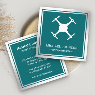 Teal Metallic Steel Modern Drone Photography Square Business Card
