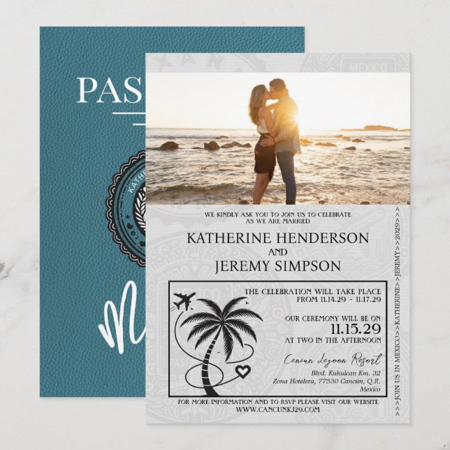 Teal Mexico Passport Wedding Invitation (Front/Back)