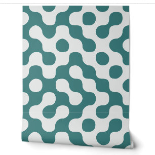 Teal Mid Century Abstract Geometric Organic Shapes Wallpaper