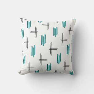 Teal Mid Century Modern Stripes & Lines Cushion