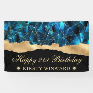 Teal Midnight Crystal Galaxy 21st Birthday Banner