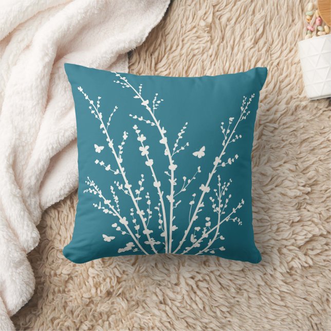 Teal Minimal Butterflies and Branches    Cushion (Blanket)