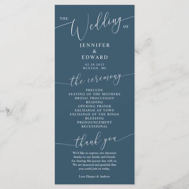 Teal Minimal Wedding Ceremony Program Programme (Front)