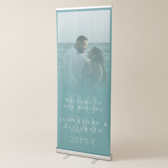 Teal Minimalist Bold Type Photo Wedding Retractable Banner (3/4)