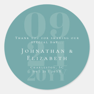 Teal Minimalist Bold Type Wedding Favor Classic Round Sticker