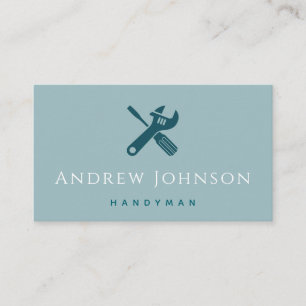 Teal Minimalist Handyman Maintenance Construction Business Card