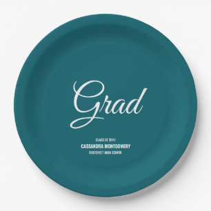 Teal Minimalist Modern Graduation Party Paper Plate
