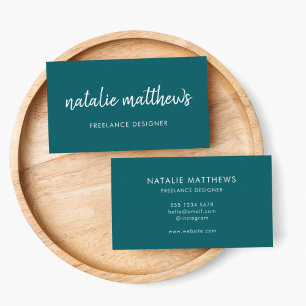 Teal Minimalist   Modern Handwritten Stylish Cyan Business Card