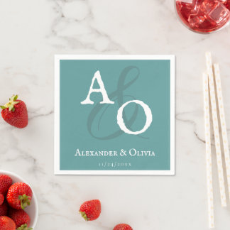 Teal Minimalist Monogram Wedding Napkin