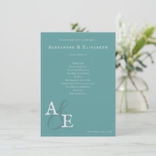 Teal Minimalist Monogram Wedding Program