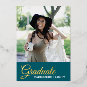 Teal Minimalistic Photo Graduation Announcement