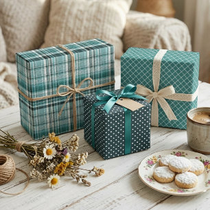 Teal Mint Blue Green Stripes Polkadots Pattern Wrapping Paper Sheet