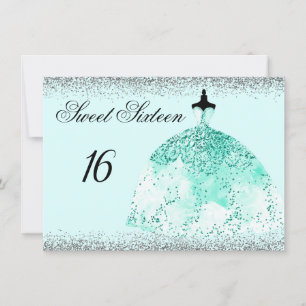 Teal Mint Glitter Confetti Sweet 16 invitation