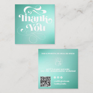 Teal mint gradient retro script order thank you square business card