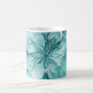 Teal & Mint Green Watercolor Floral Mandala Coffee Mug