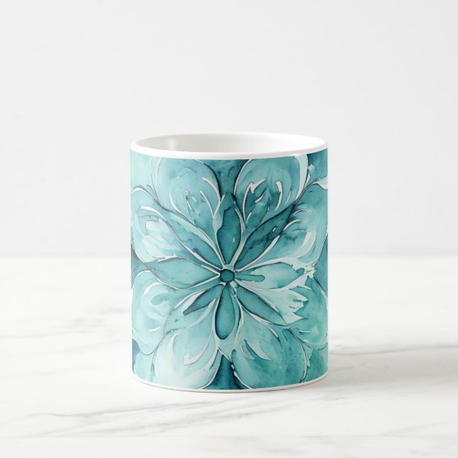 Teal & Mint Green Watercolor Floral Mandala Coffee Mug (Center)
