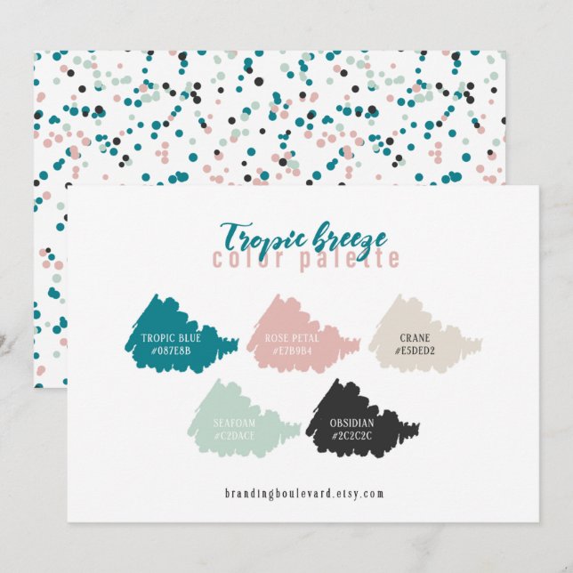 Teal Mint Grey Beige & Pink Colour Palette Card (Front/Back)