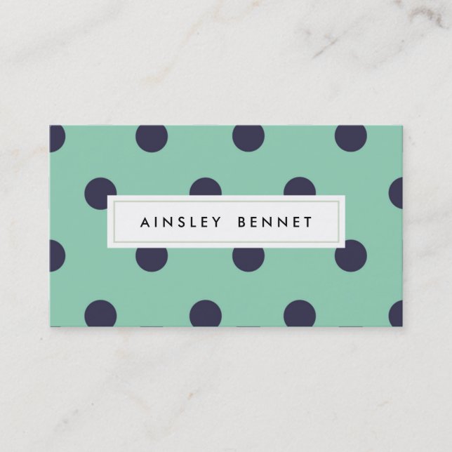 Teal Mint Polka Dots Patterned Business Cards (Front)