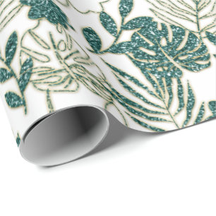 Teal Mint Tropical Monstera Botanical Leafs Palm Wrapping Paper