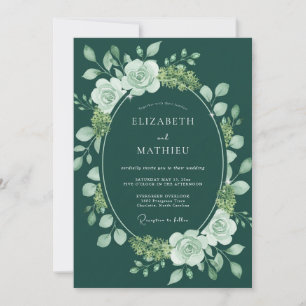 Teal Mint Wreath Wedding Invitation