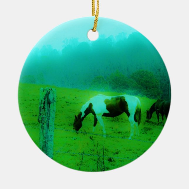 Teal mist Reto coloured painted pony Horse Ceramic Tree Decoration (Front)