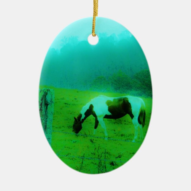 Teal mist Reto coloured painted pony Horse Ceramic Tree Decoration (Front)