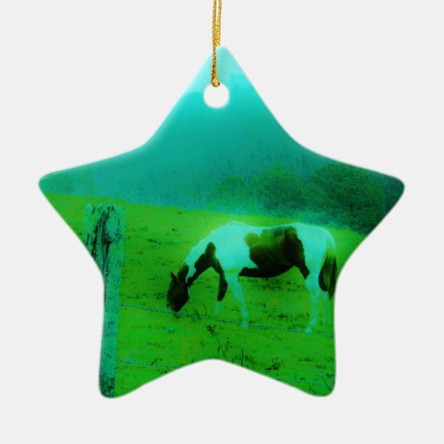 Teal mist Reto coloured painted pony Horse Ceramic Tree Decoration (Front)