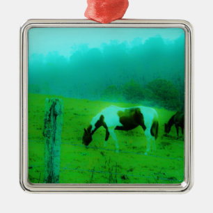 Teal mist Reto coloured painted pony Horse Metal Tree Decoration