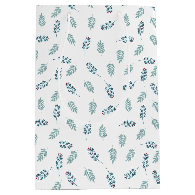 Teal Mistletoe Holiday Medium Gift Bag (Front)