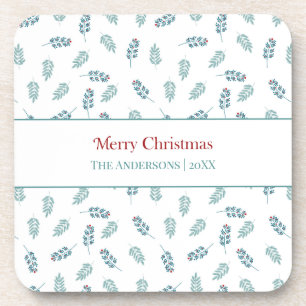 Teal Mistletoe Merry Christmas Coaster