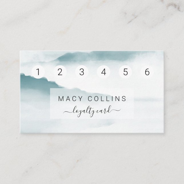 Teal misty watercolor mountains loyalty card (Front)